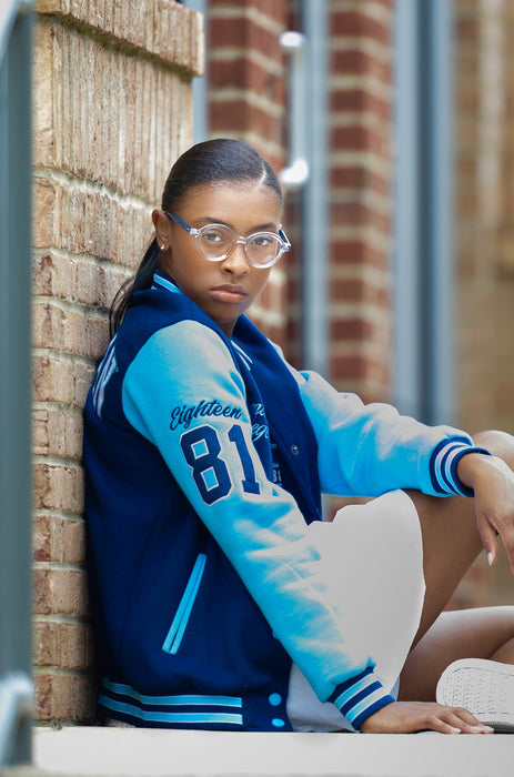 Blue turquoise clear face round eyeglasses